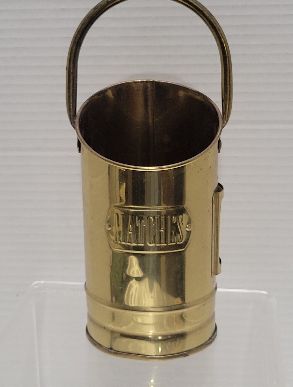 Vintage Brass Embossed Match Stick Holder Bucket Tobacciana Fireplace
